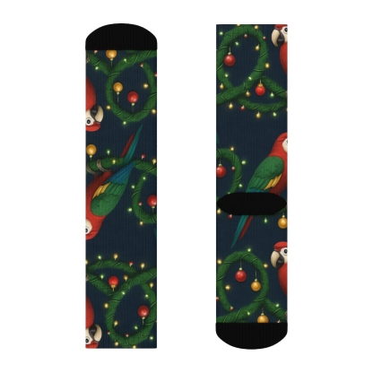 3D Parrot Garland Chain Repeat On Navy Blue Background designer printed crew socks