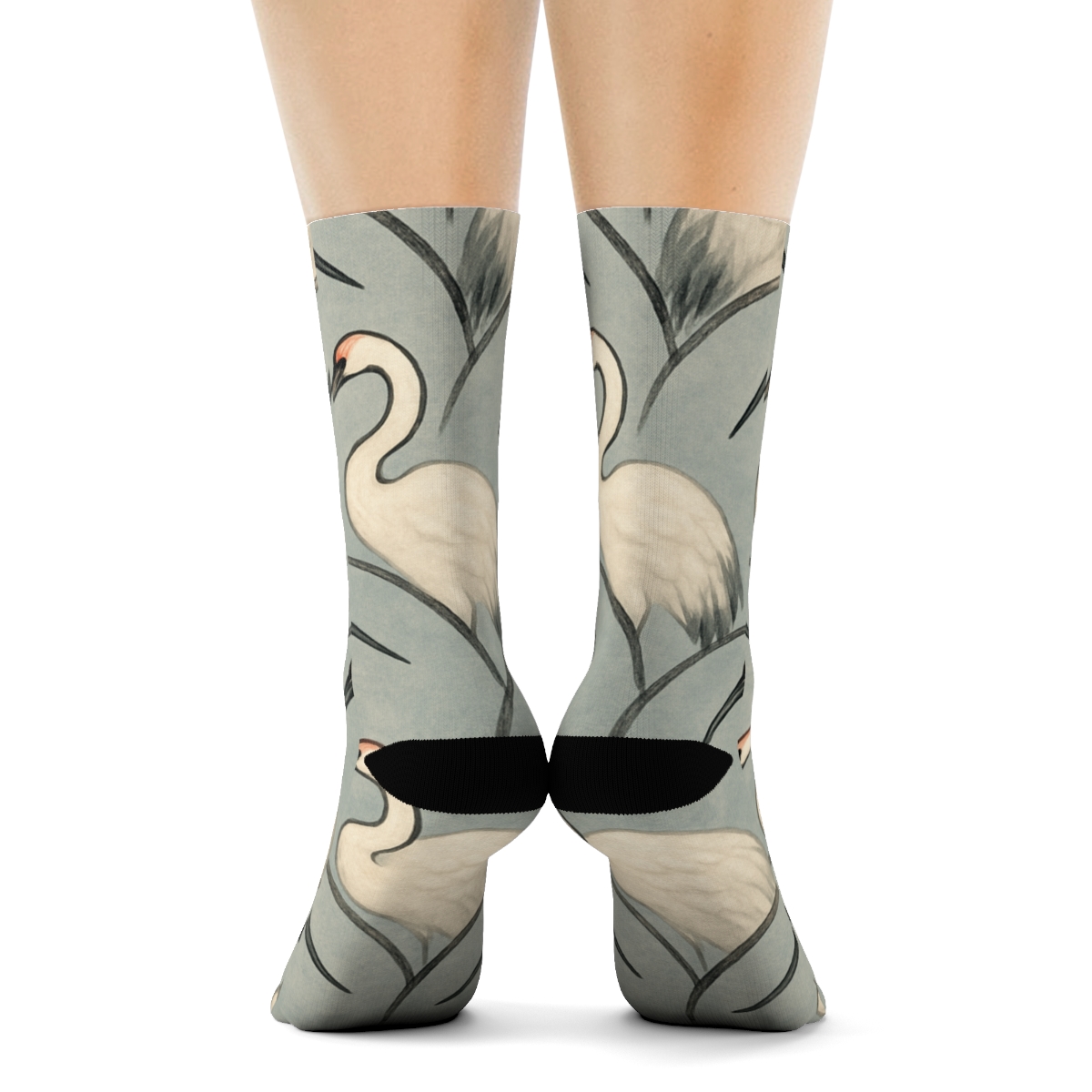 Crane Neck Arc Repeat On Mist Gray Background stylish athletic crew socks