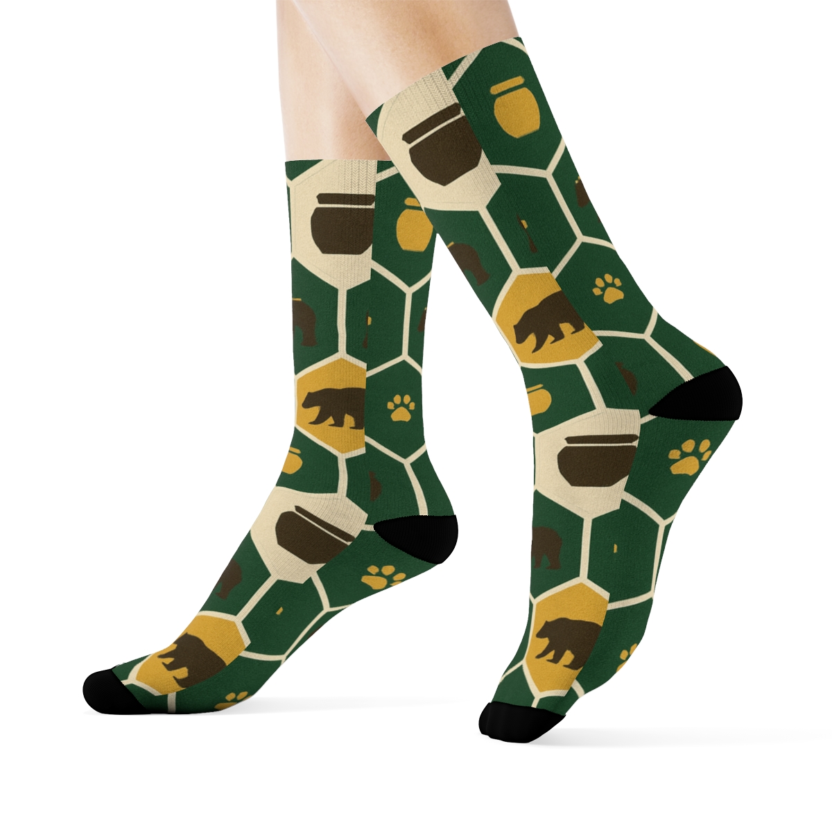Honey Lattice With Bear Silhouettes stylish athletic crew socks
