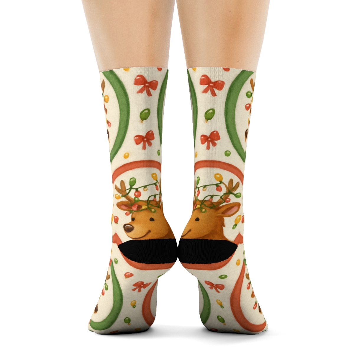 Reindeer Lights Tangled Holiday Medallions unique graphic crew socks