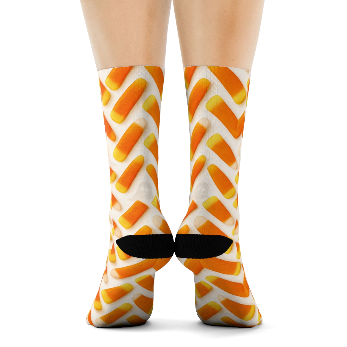 Candy Corn Herringbone Trail On White Background personalized crew socks