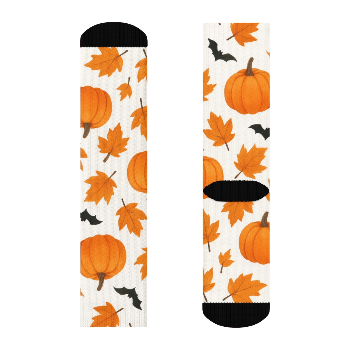 Autumn Leaf And Pumpkin Scatter Repeat On White Background stylish athletic crew socks