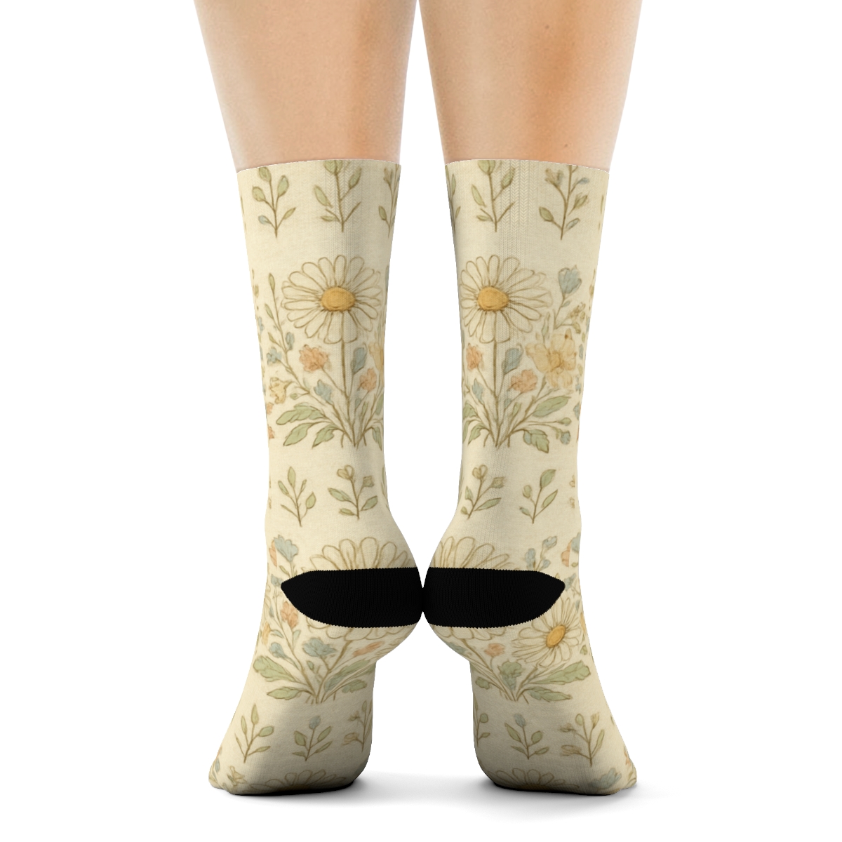 Vintage Meadow Herbarium Stripe Repeat On Ivory Background premium sports crew socks