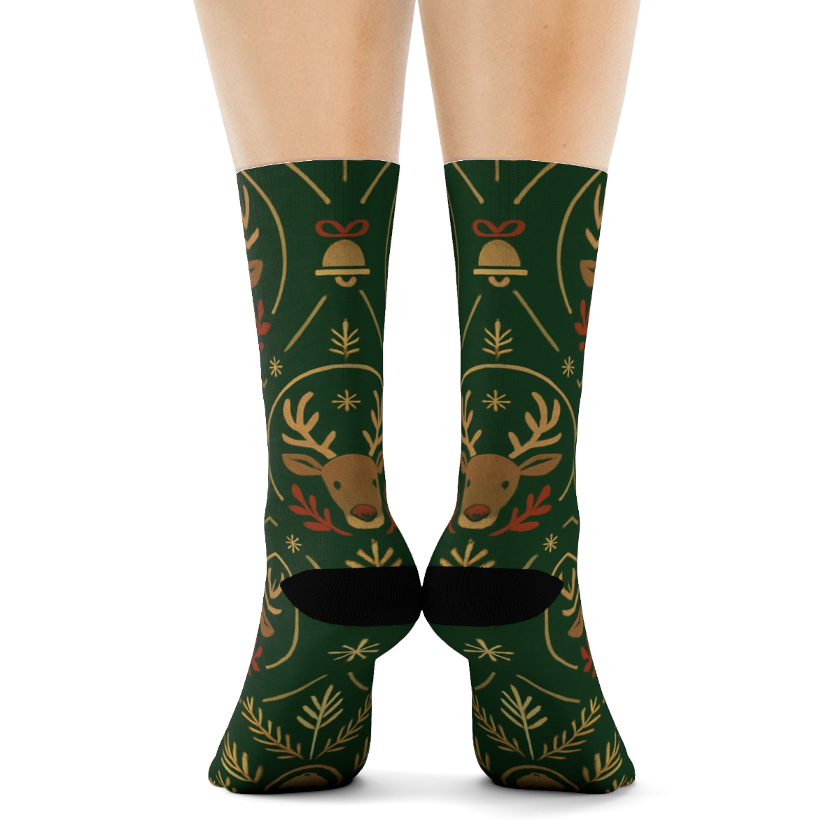 Scandinavian Folk Reindeer Medallion Lattice custom crew socks