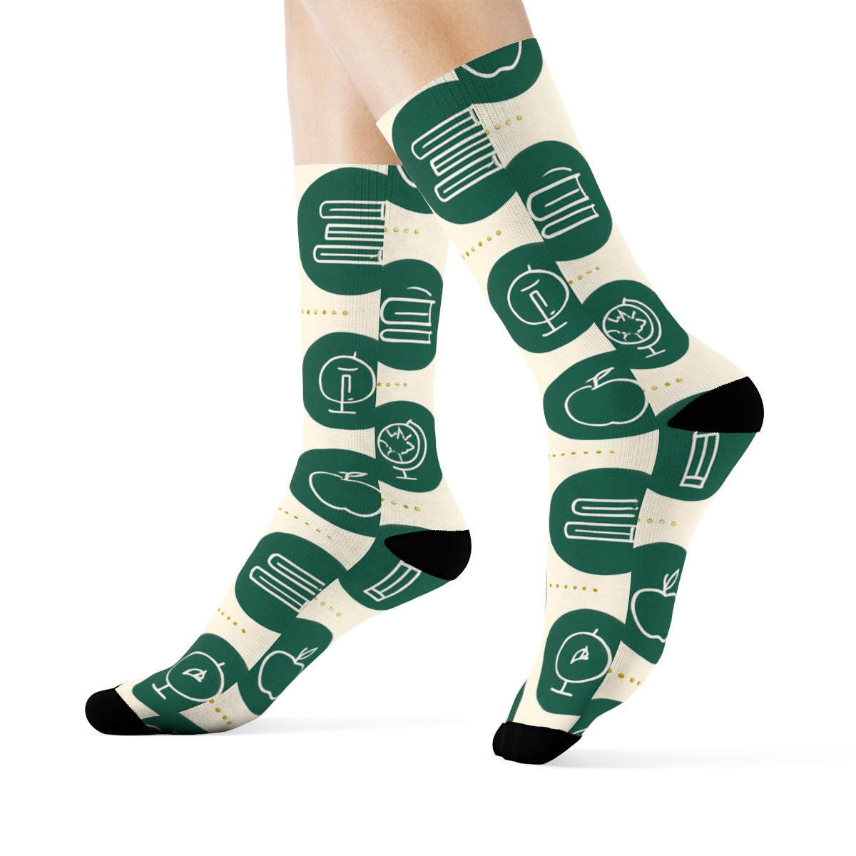 Chalkboard Medallions With Teacher Icons trendy patterned crew socks