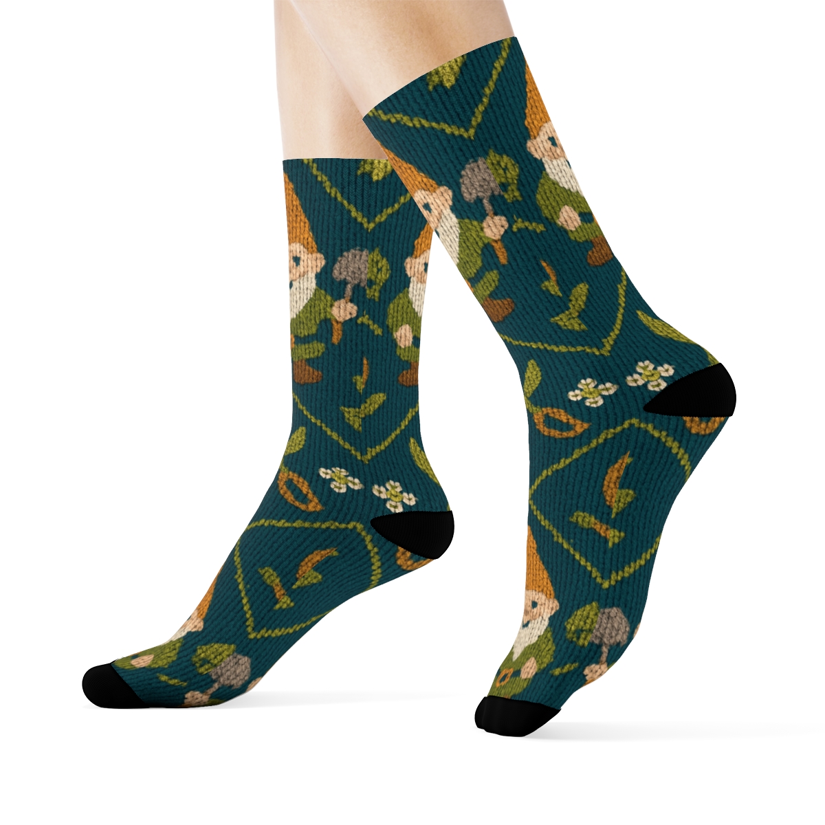 Landscaper Knit Illusion Gnome And Tool Tessellation custom crew socks