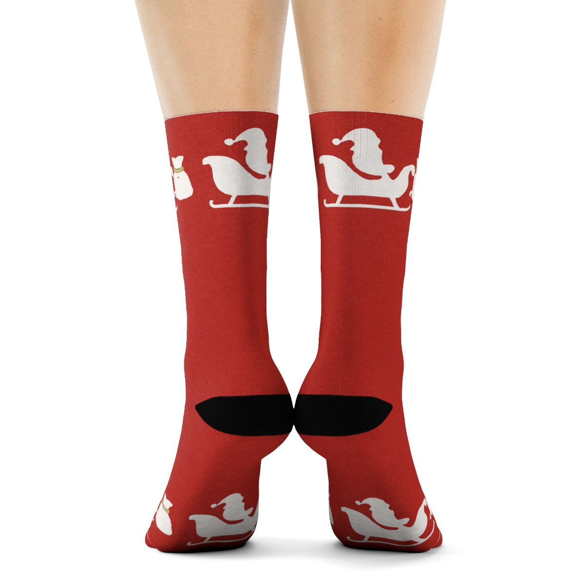 Santa Sleigh Border Pattern designer printed crew socks