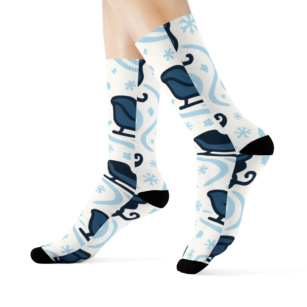 Icy Trail Silhouettes Pattern Sleigh stylish athletic crew socks