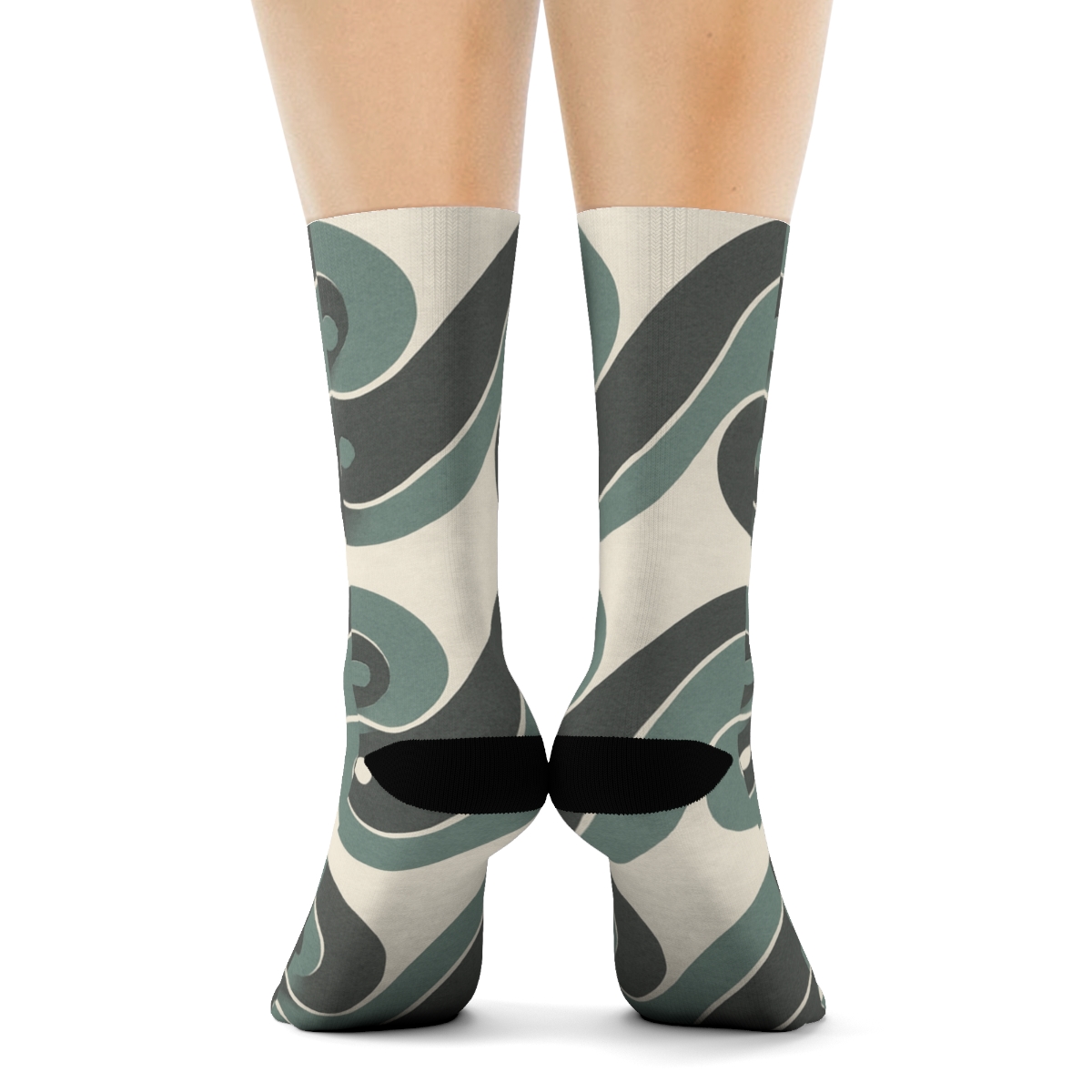 Wave Yin Yang Band On Pale Field designer printed crew socks