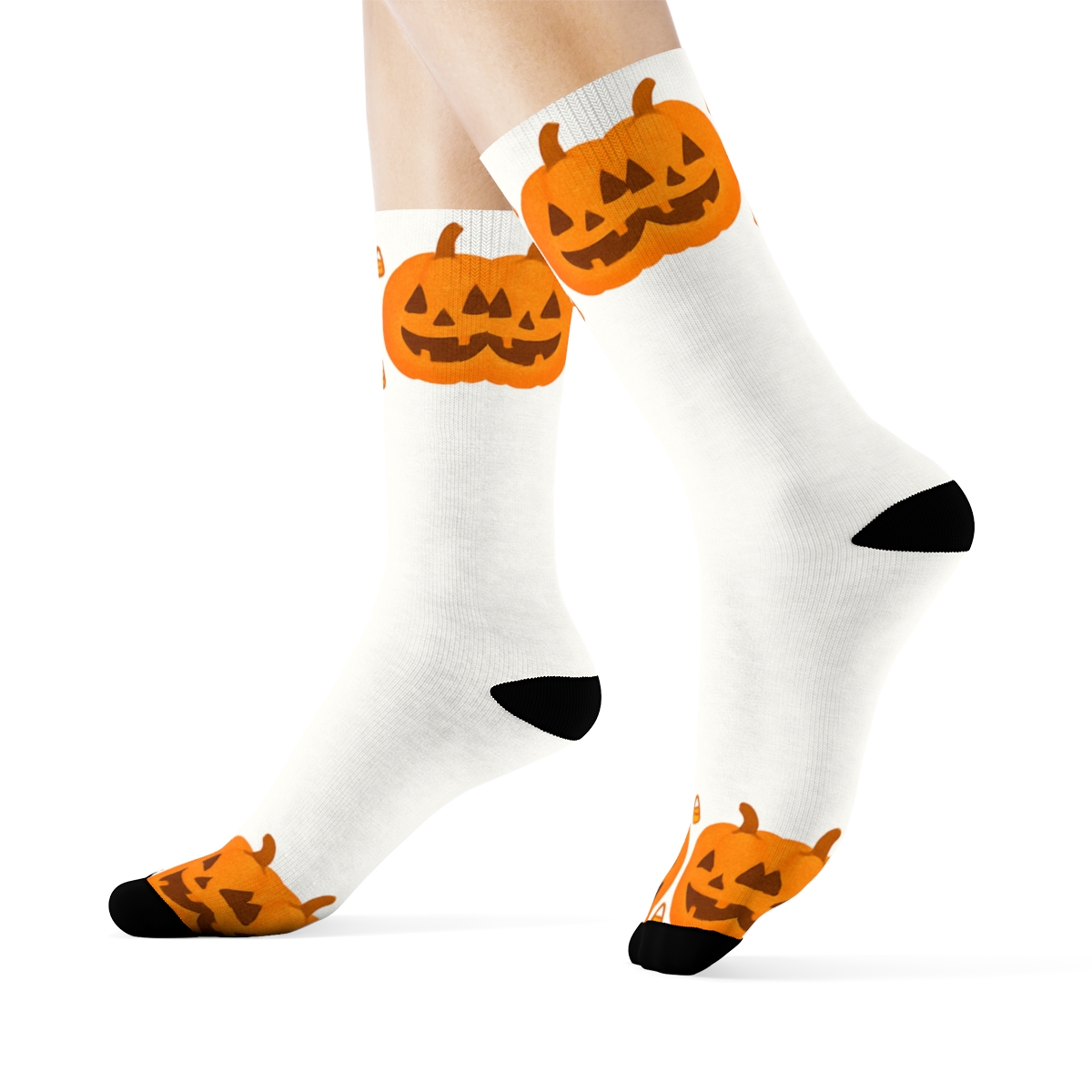 Carved Pumpkin Border Frame On White Background soft everyday crew socks