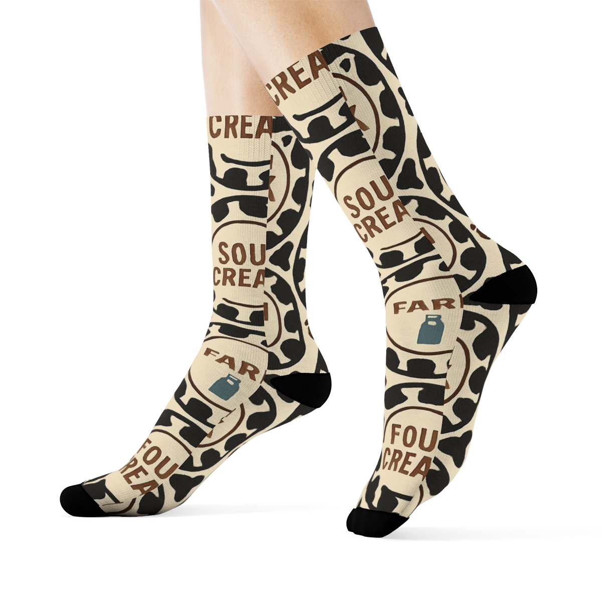 Retro Dairy Label Medallions With Cow Spot Halo soft everyday crew socks
