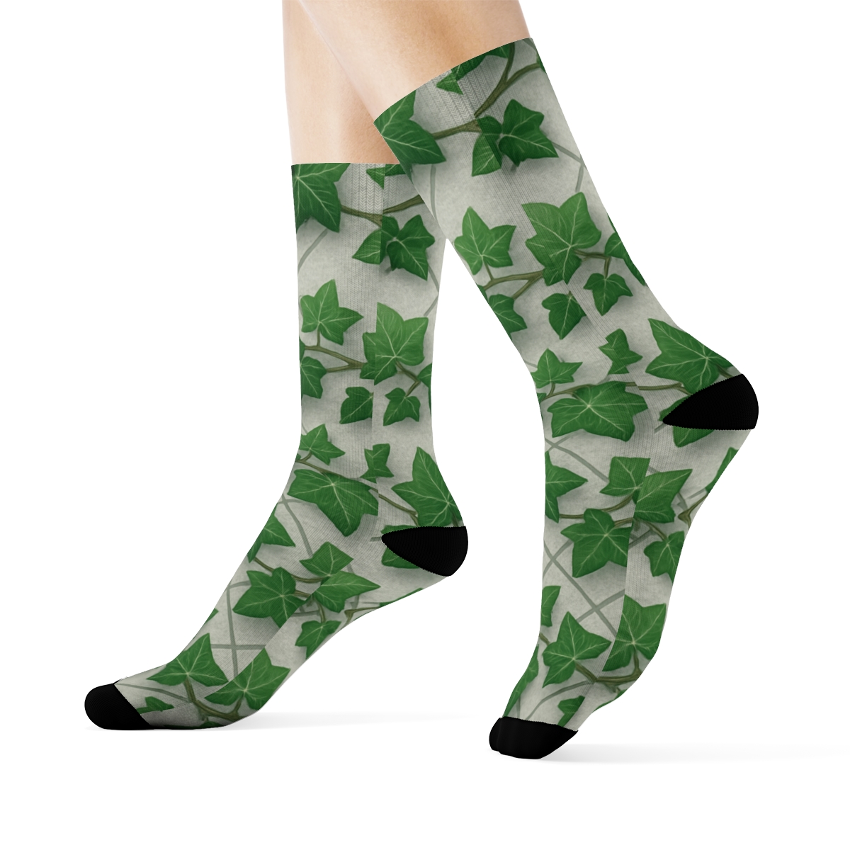 Dewdrop Ivy Trellis Bands On Stone Gray comfortable cotton crew socks