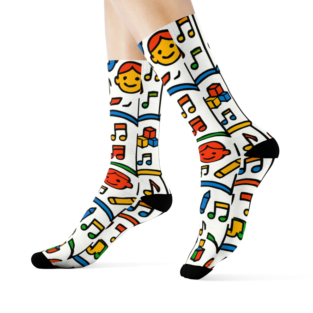 Storybook Lattice With Childcare Worker Icons comfortable cotton crew socks