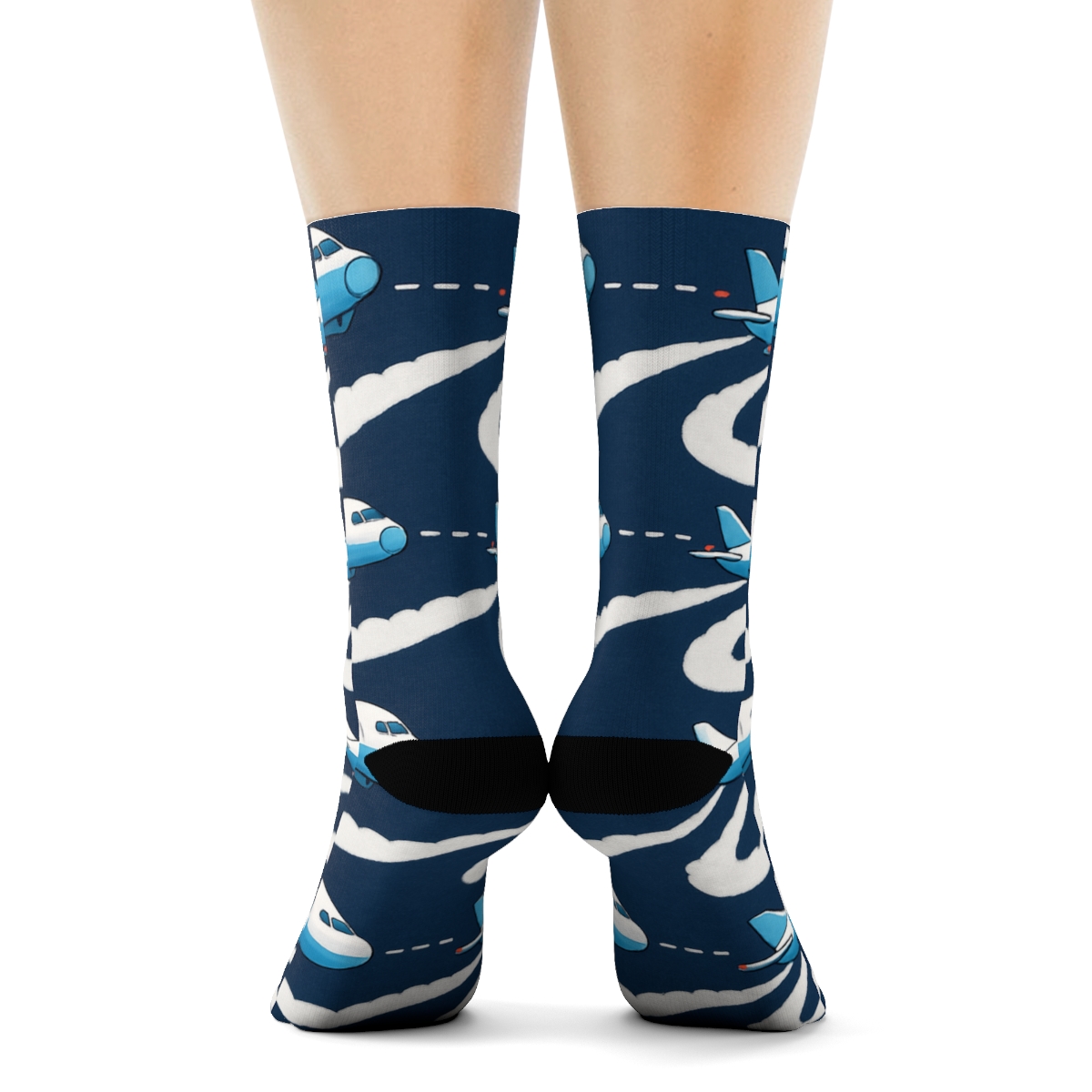 Airplane Contrail Bandwork On Midnight Navy stylish athletic crew socks