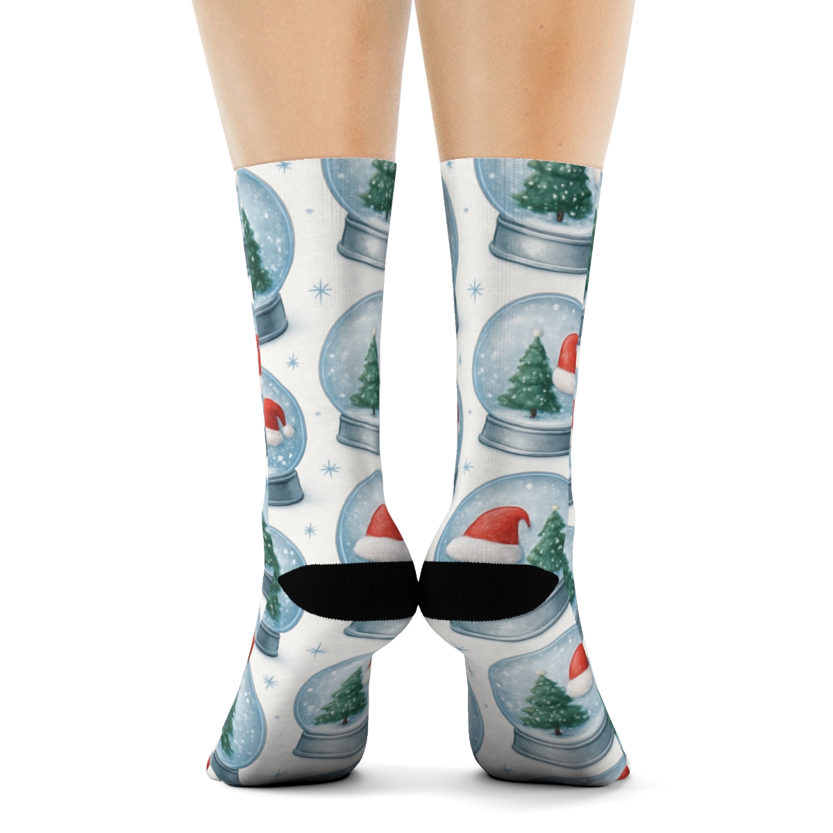 Snow Globe Grid With Christmas Scenes trendy patterned crew socks
