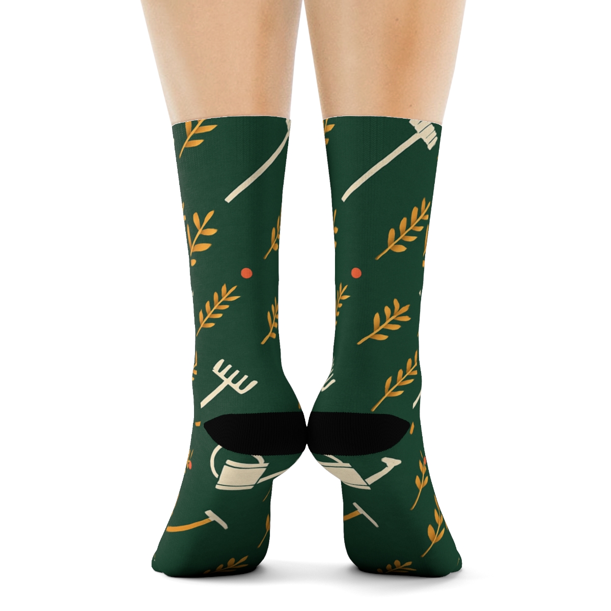 Garden Rows With Farmer Tools Minimal Grid soft everyday crew socks