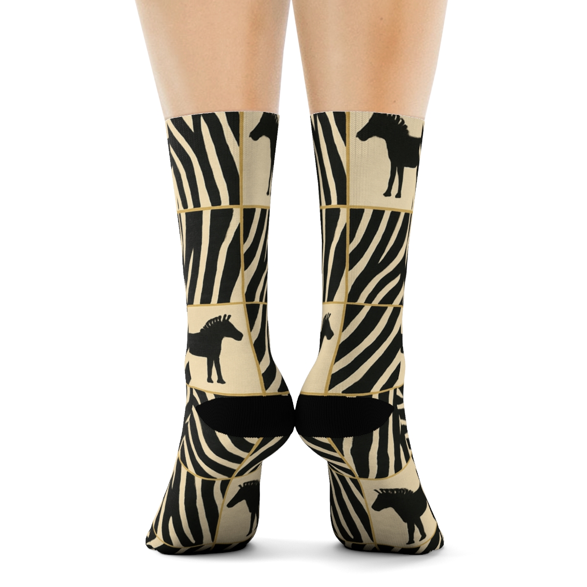 Cream Safari Poster Stripe Blocks custom crew socks