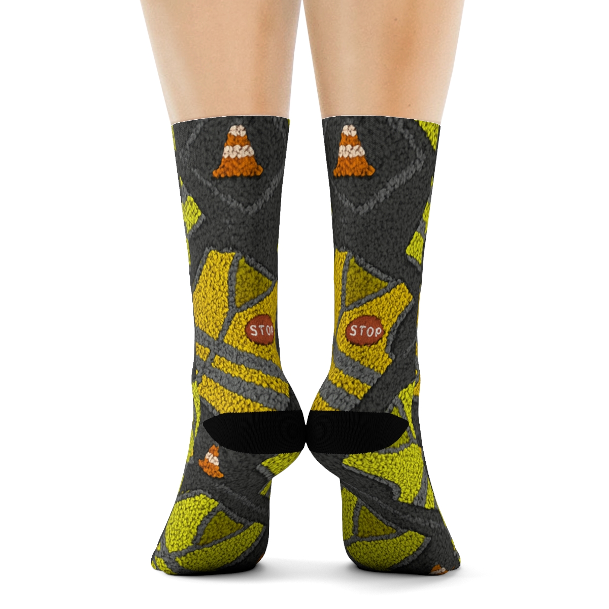 Knitted Illusion Crossing Guard Safety Stripe Lattice designer printed crew socks