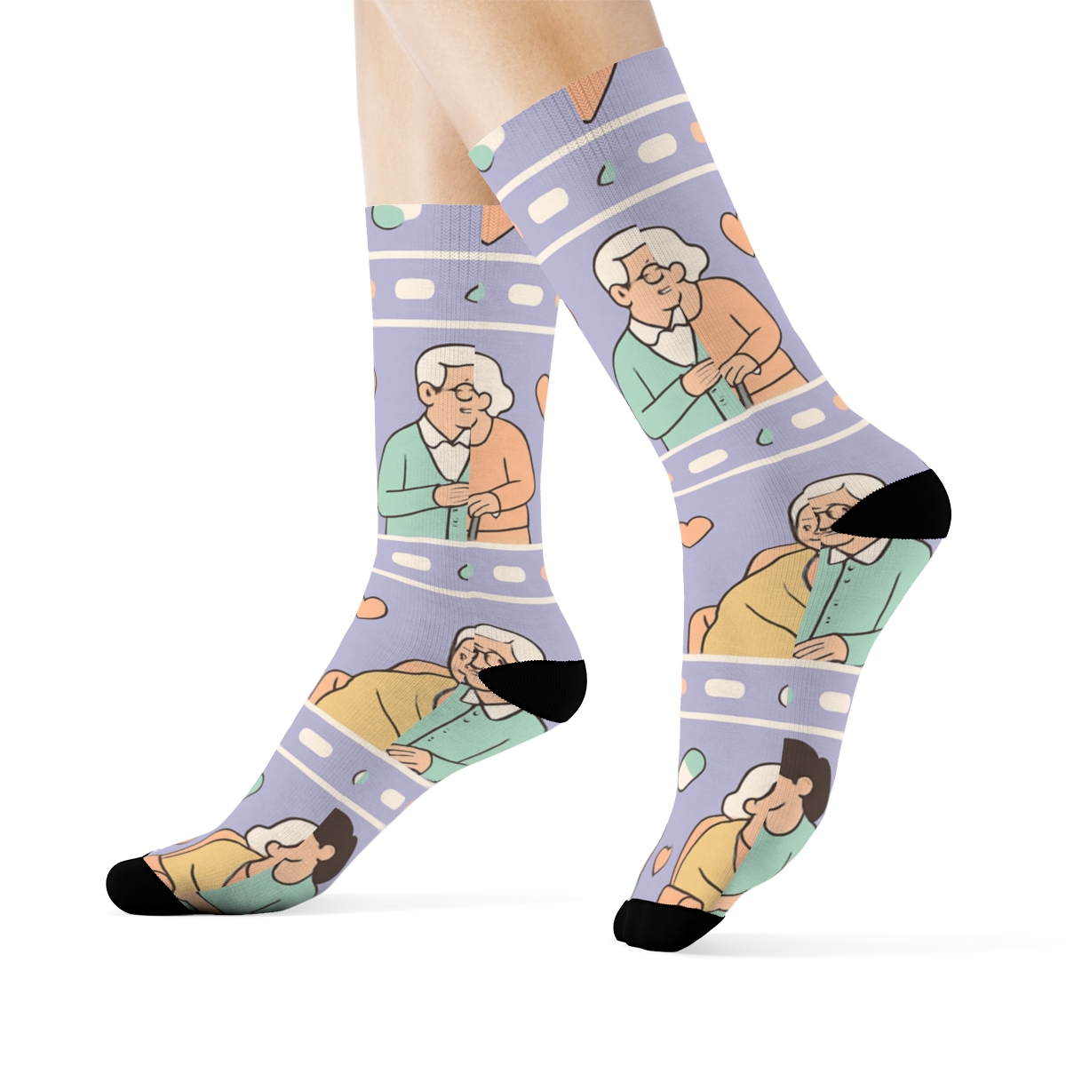Patchwork Care Scene Bands For Caregiver unique graphic crew socks
