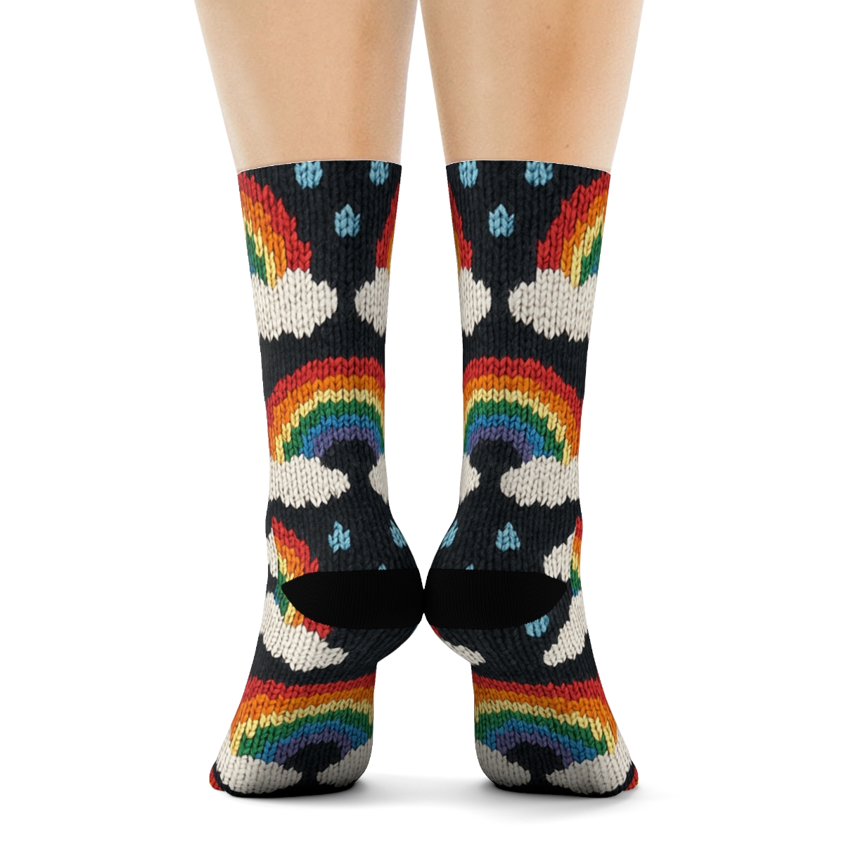 Knitted Rainbow Arc Lattice With Cloud Edge Bands comfortable cotton crew socksKnitted Rainbow Arc Lattice with Cloud Edge Bands Crew Socks - Image 4