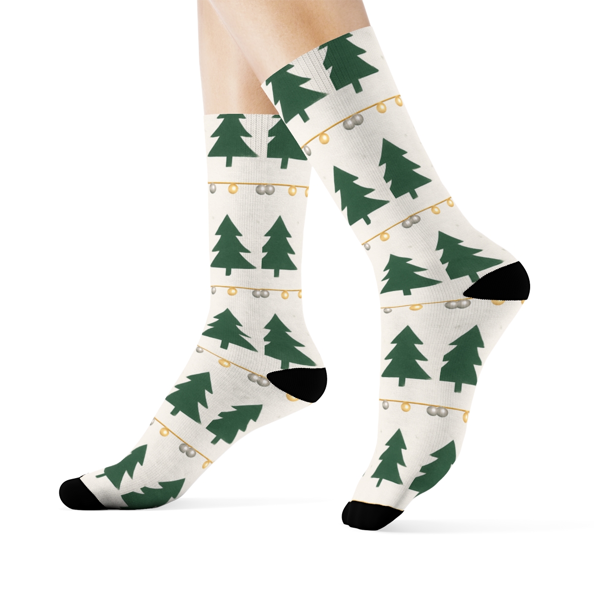 Twinkling Garland Bands With Christmas Tree Motifs comfortable cotton crew socks