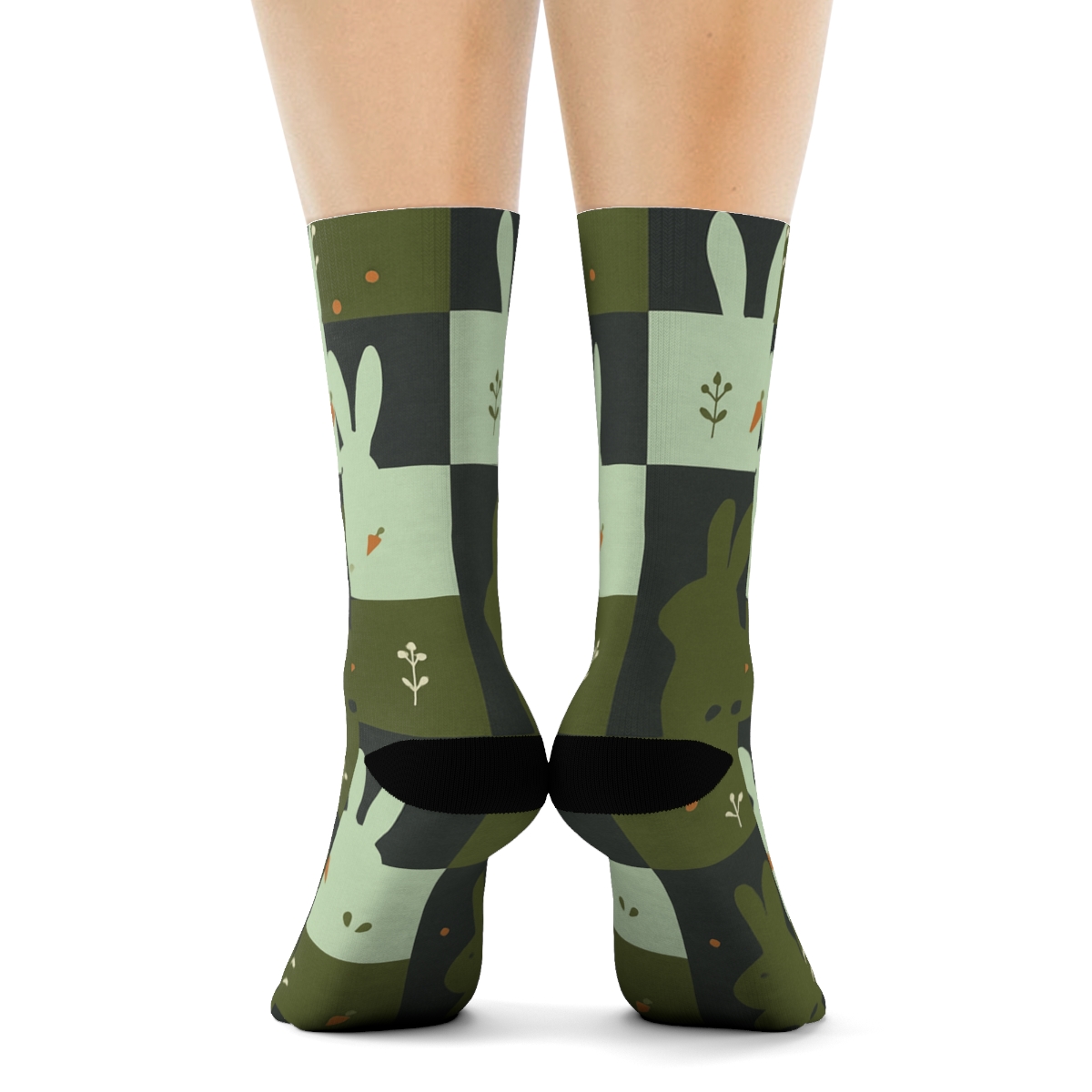 Meadow Tiles With Rabbit Silhouettes personalized crew socks