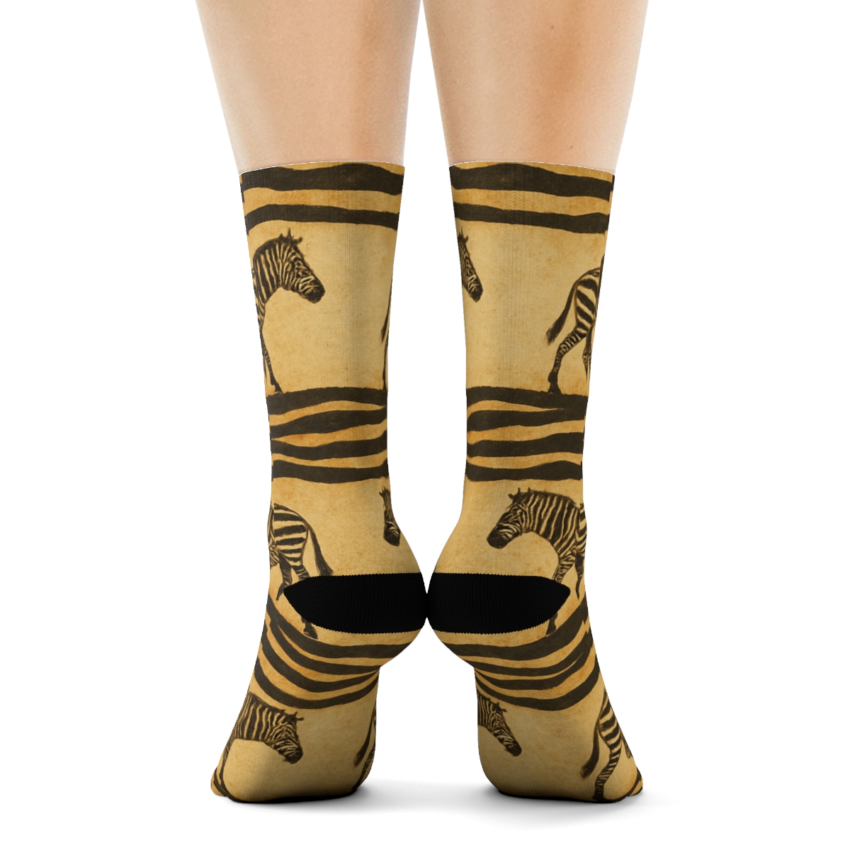 Vintage Safari Zebra Silhouette Stripe Panorama designer printed crew socks