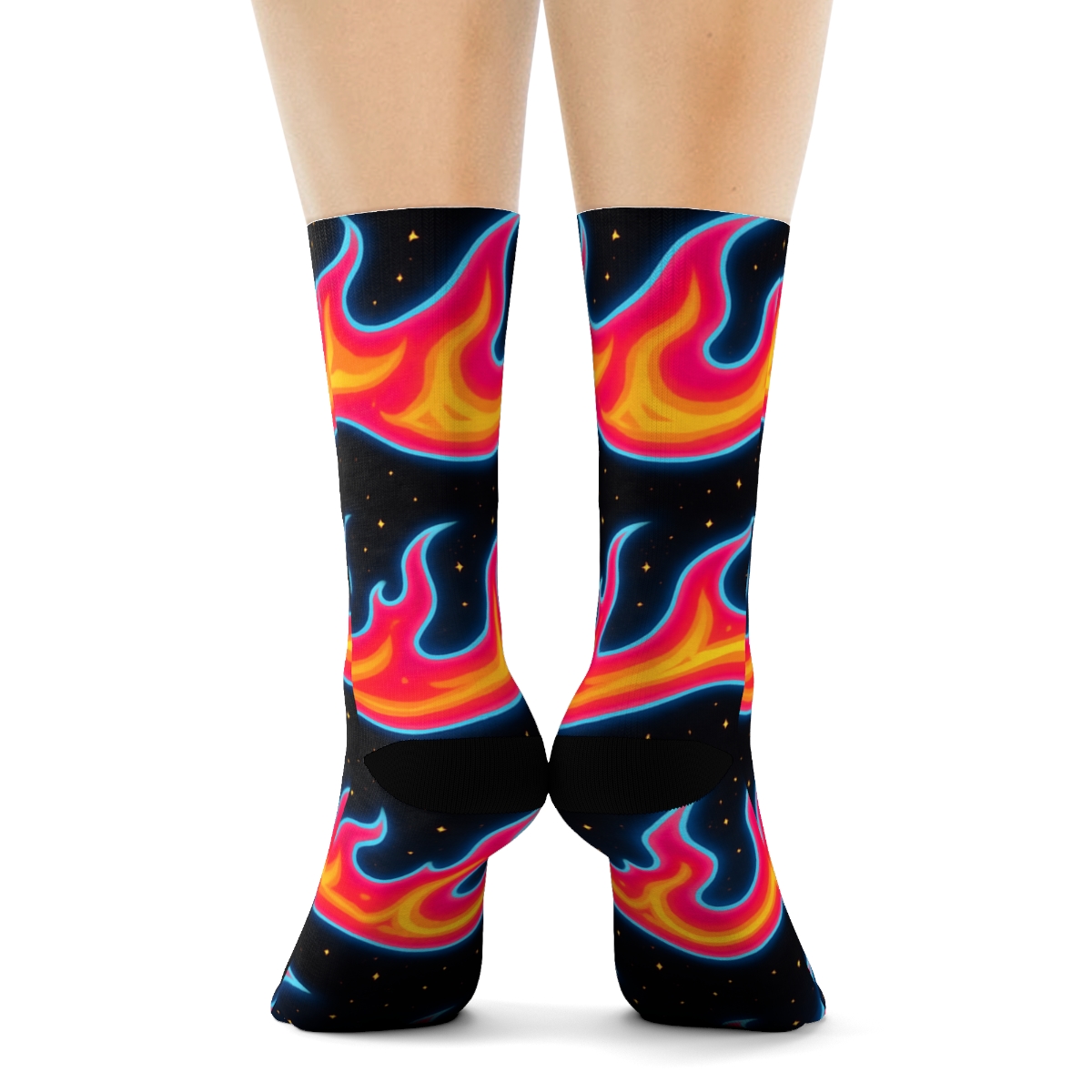 Neon Flame Wave Band Repeat designer printed crew socks