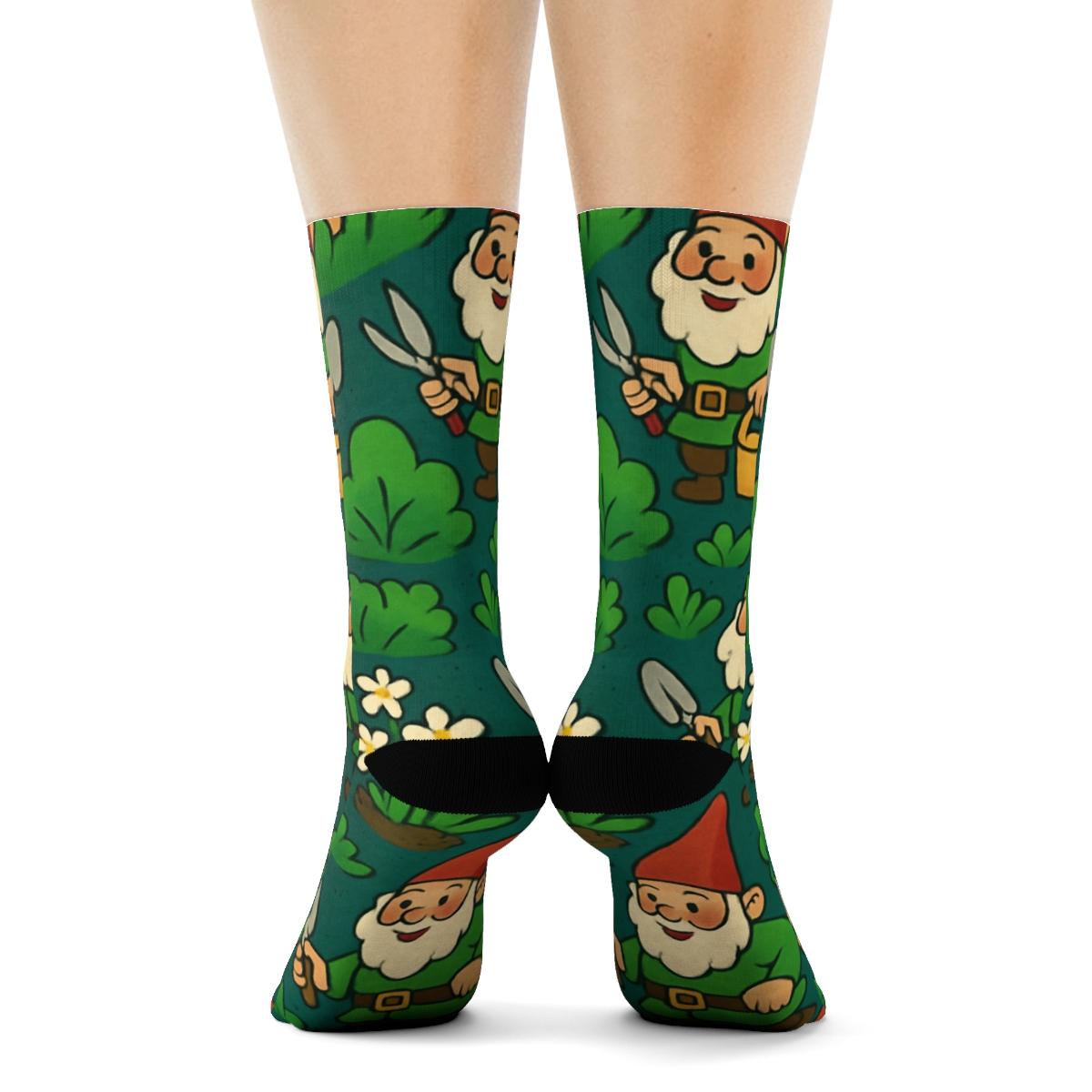 Garden Gnome Parade, Landscaper Edition trendy patterned crew socks