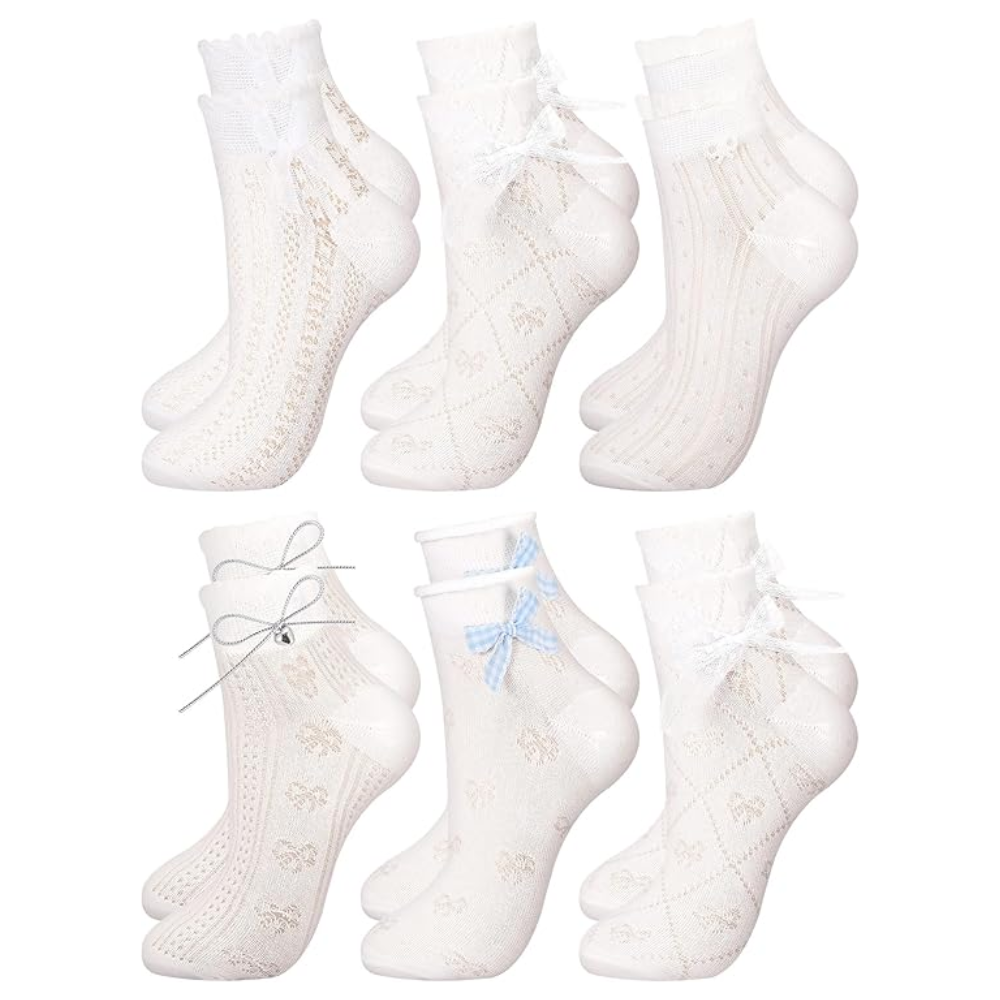 6 Pairs Lace Ruffle Socks For Women