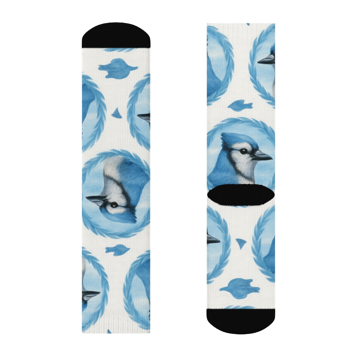 Blue Jay Portrait Medallions On White Background premium sports crew socks