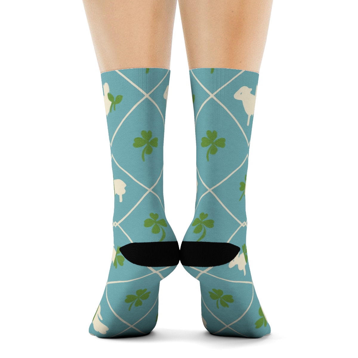 Clover Lattice With Sheep Silhouettes custom crew socks