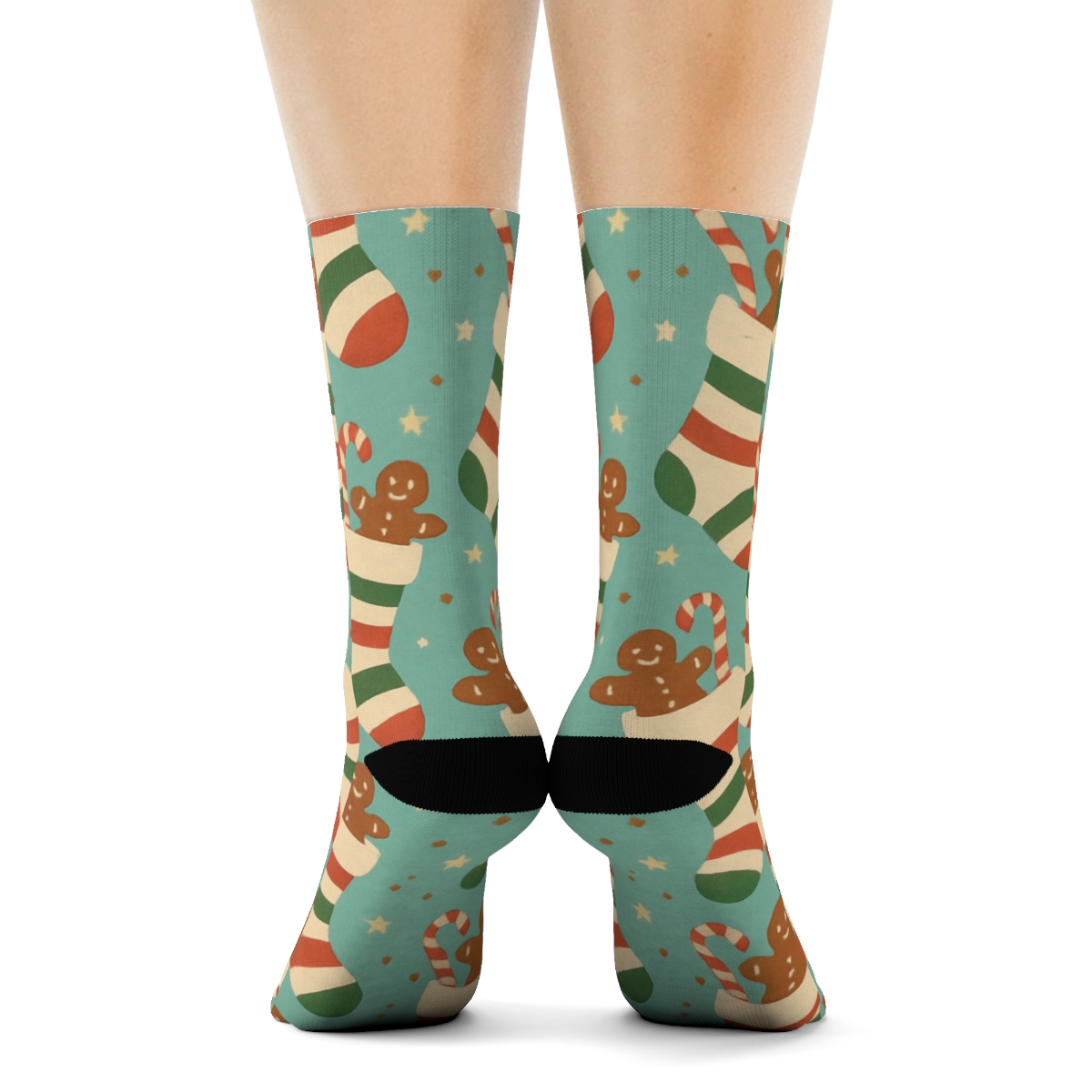 Striped Stockings With Xmas Cookies Scatter unique graphic crew socksStriped Stockings with Xmas Cookies Scatter Crew Socks - Image 4