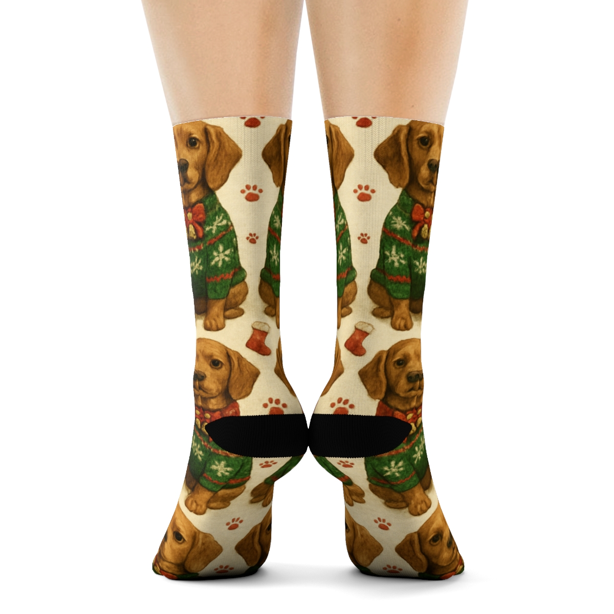 Holiday Pet Sweater Icons In Mirrored Pair Design personalized crew socks