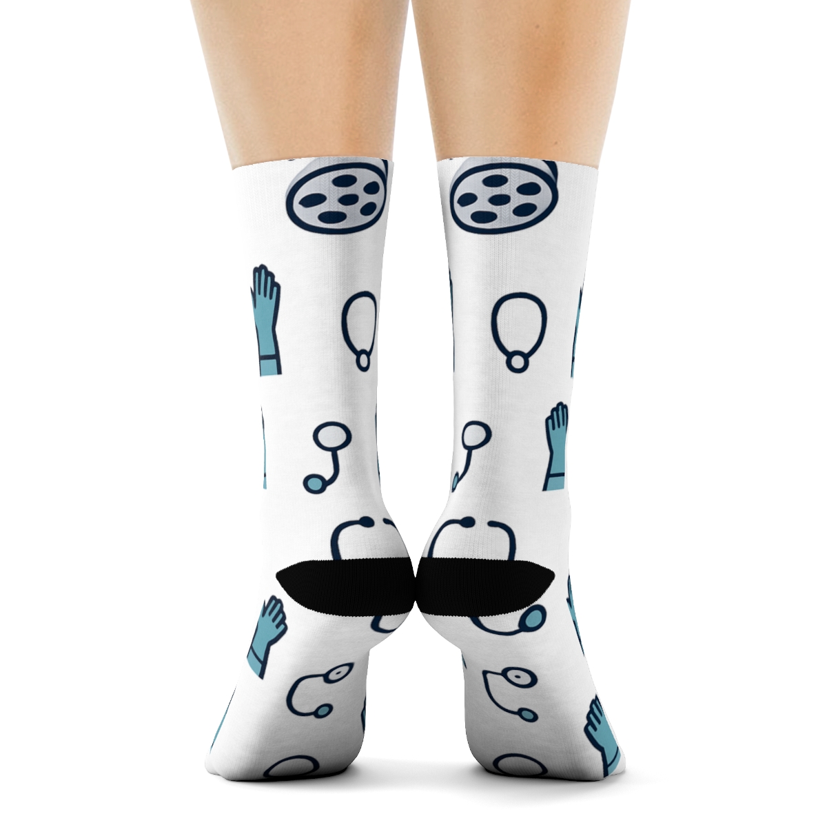 Operating Room Tiles With Surgeon Characters In Minimal Grid custom crew socks