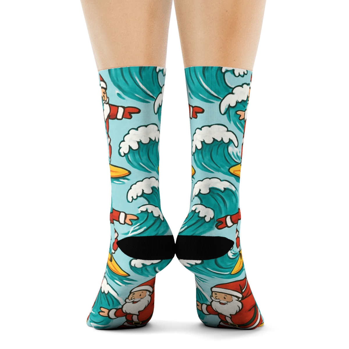 Santa Surfing Holiday Wave Repeat personalized crew socks