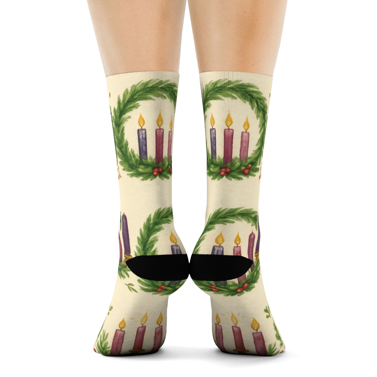 Wreath Band Advent Candles Pattern Study custom crew socks
