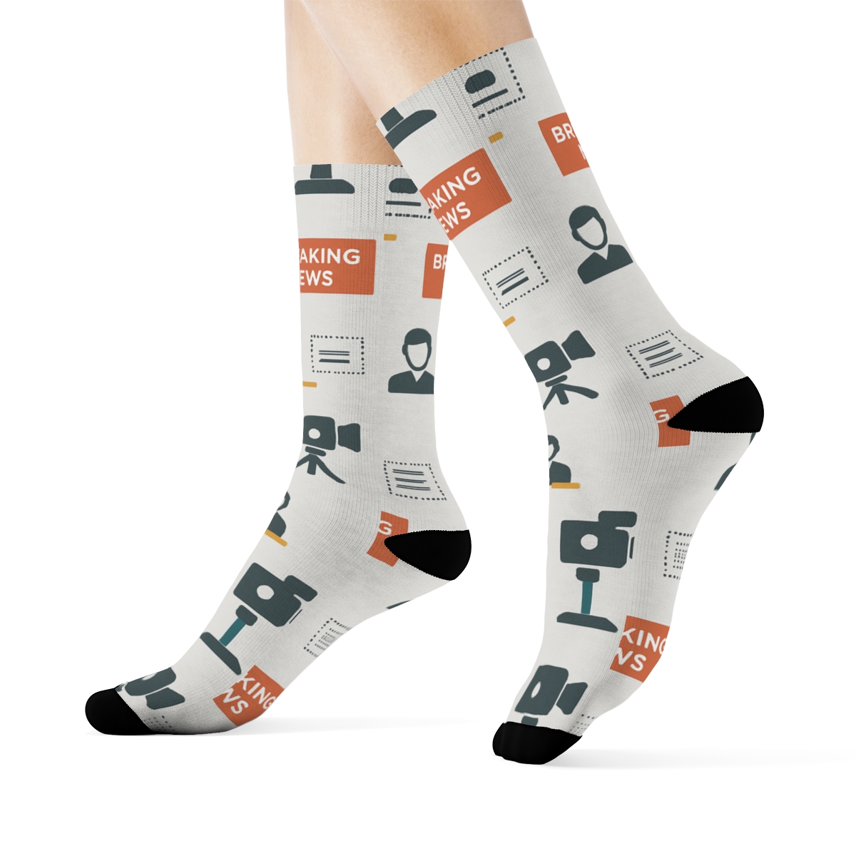 Teleprompter Parade With News Anchor Icons premium sports crew socks