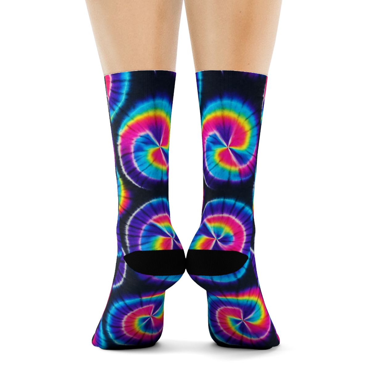 Neon Spiral Tile Lattice On Charcoal Black Background soft everyday crew socks