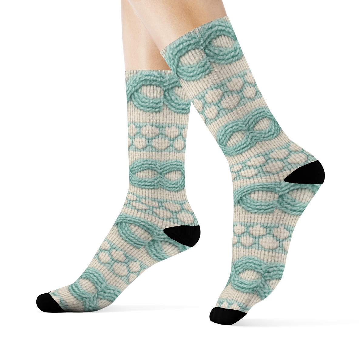 Seafoam Cable Knit Tide Bands premium sports crew socks