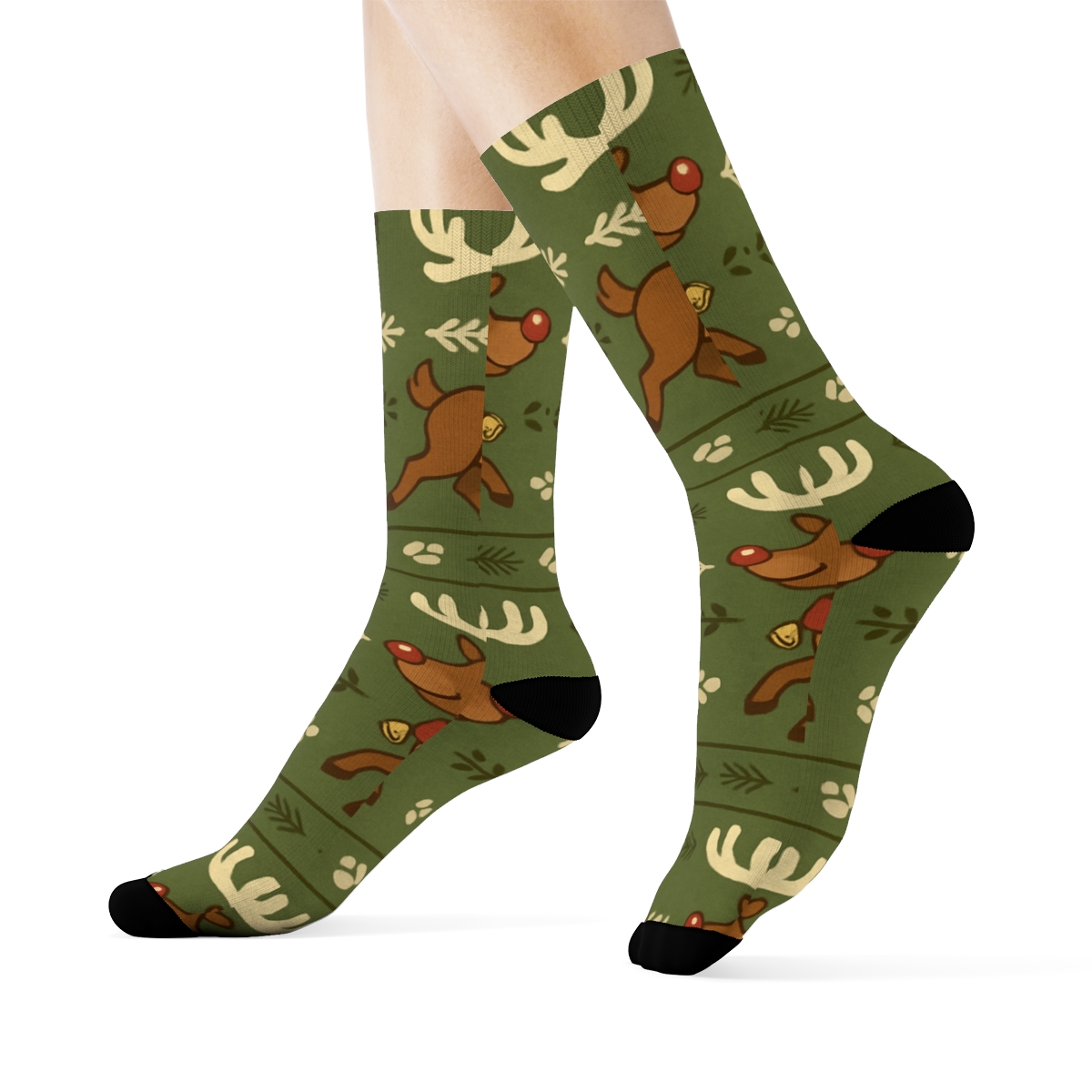 Scarf Wrapped Reindeer Parade Band soft everyday crew socks