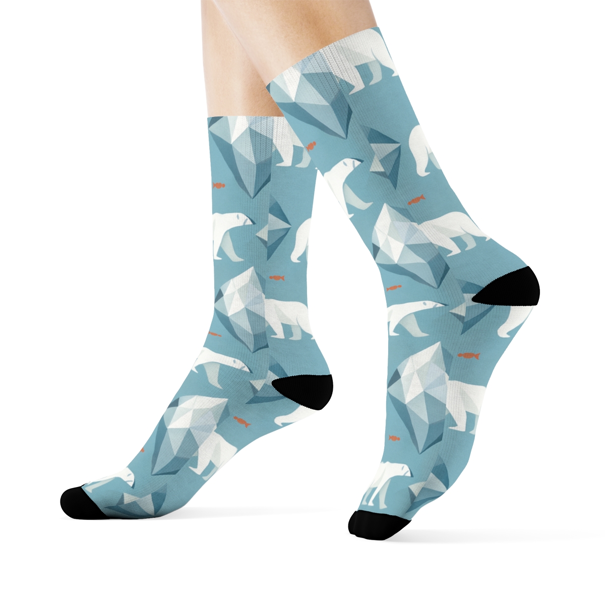 Iceberg Lattice With Polar Bear Silhouettes comfortable cotton crew socks