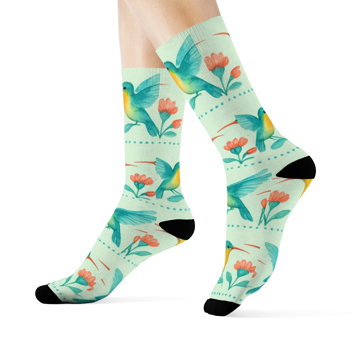 Hummingbird Band On Mint Background personalized crew socks