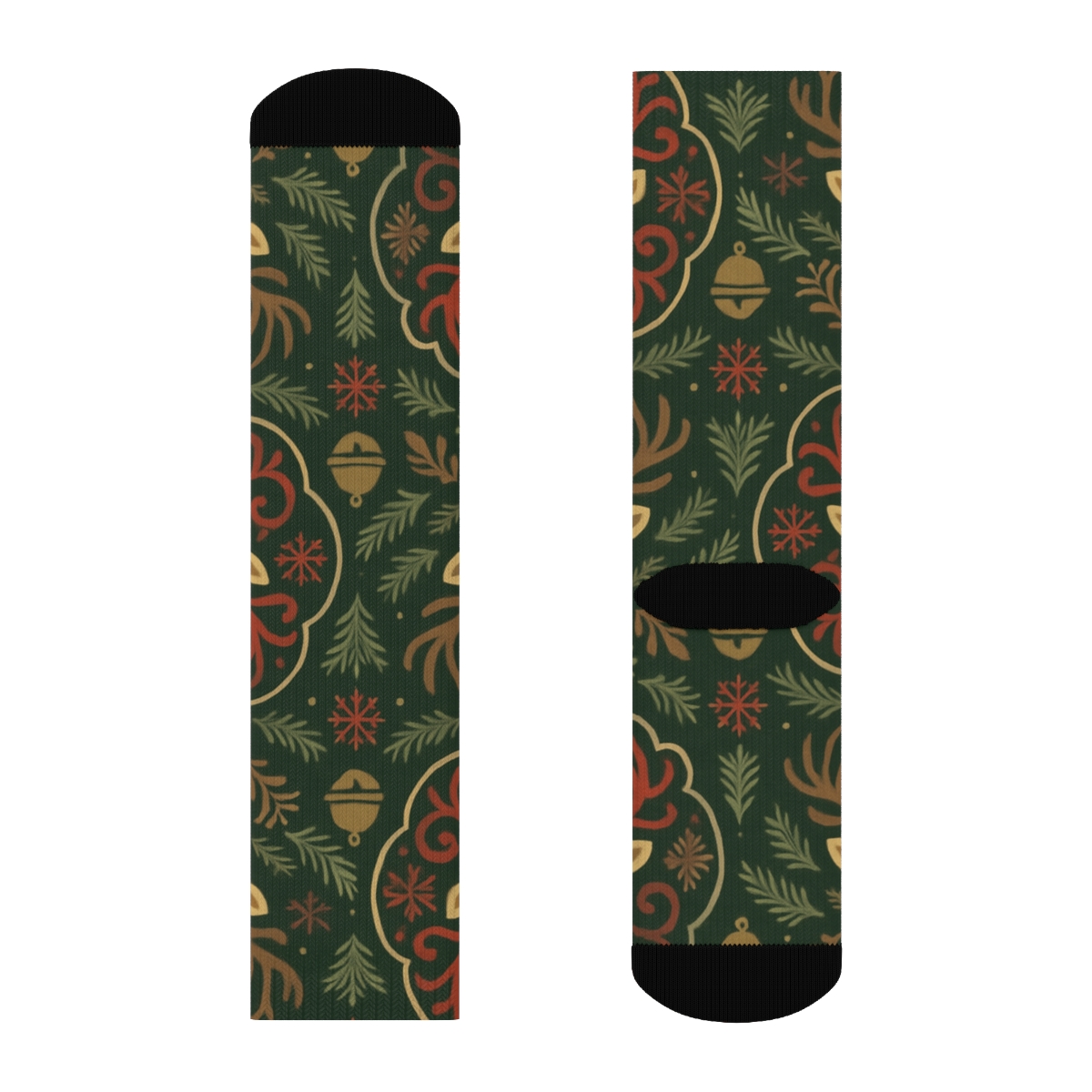 Scandinavian Folk Reindeer Medallion Rosette Repeat designer printed crew socks