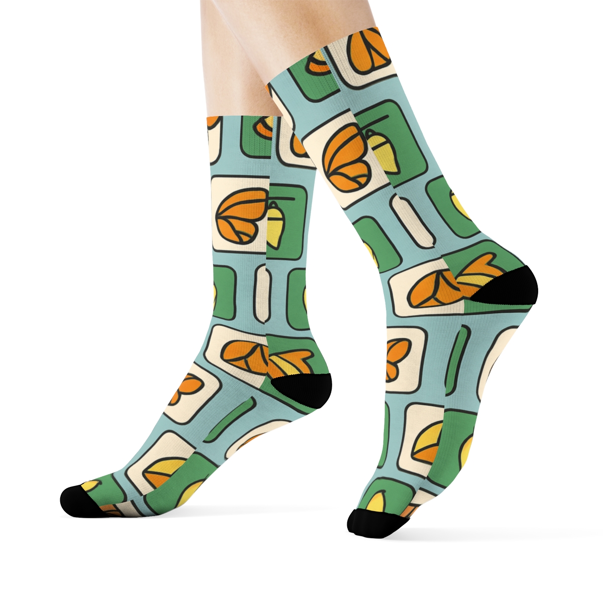 Caterpillar To Wing Gradient Tiles On Sky Blue trendy patterned crew socks