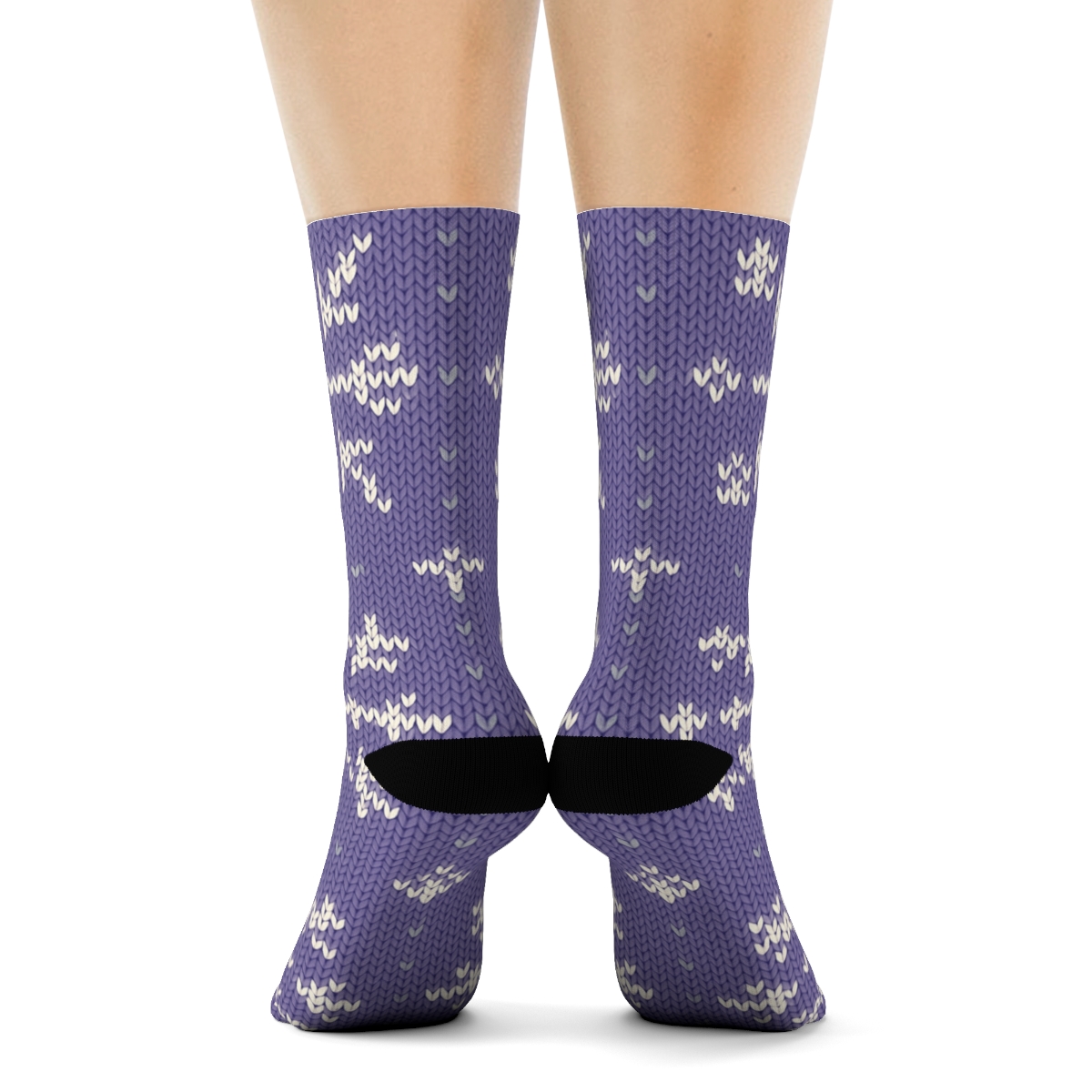 Cozy Xmas Knit Snowflake Grid In Lavender Night trendy patterned crew socks