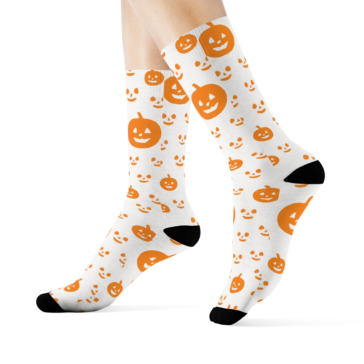 Jack O Lantern Face Micro Texture On White Background trendy patterned crew socks