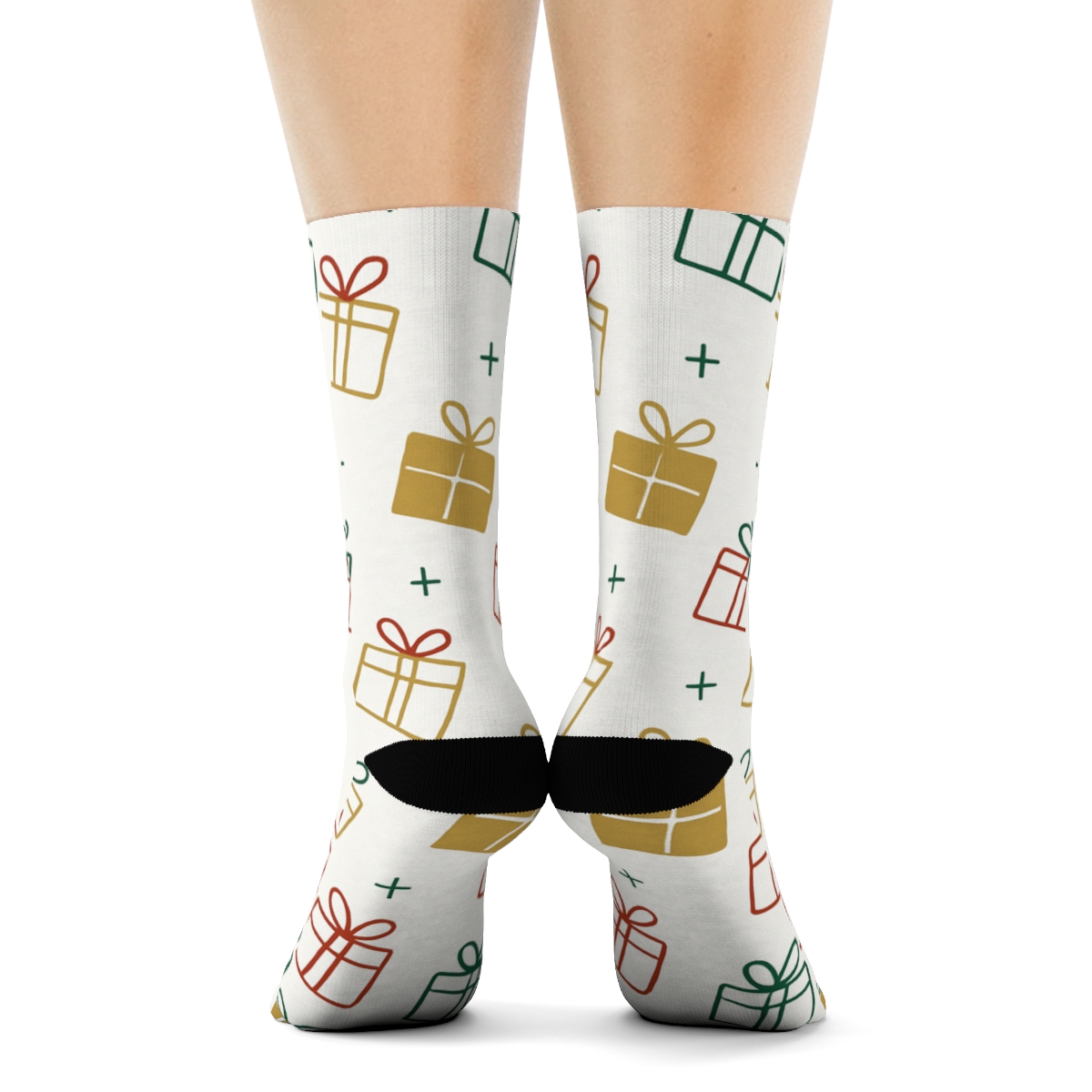 Wrapped Presents Christmas Linework personalized crew socks