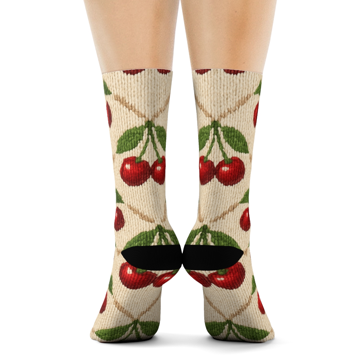 Cherry Orchard Cluster Lattice designer printed crew socks