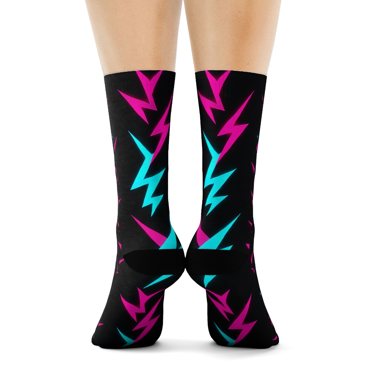 Neon Forked Lightning Chevron Field trendy patterned crew socks